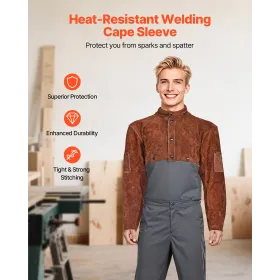 VEVOR Leather Welding Cape Sleeve, Heavy Duty Flame Resistant Cowhide Safety Cape Sleeves for Men Women, Heat-Resistant for Weld