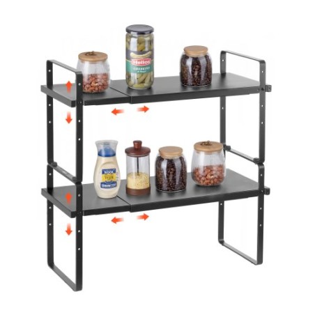 2 Tier Cabinet Organizer Shelf Counter Shelves Steel Storage Spice Rack