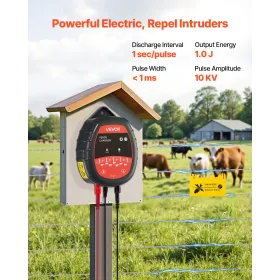 VEVOR Electric Fence Charger, 10kV 1J, AC DC Electric Fence Energizer with LED Indicator, 3km Range, Powerful Plug-in Fences Cha