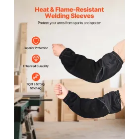 VEVOR Flame Resistant Welding Work Sleeves, Heavy Duty Cowhide Leather & FR Cotton Arm Protection Sleeves for Men Women - with E
