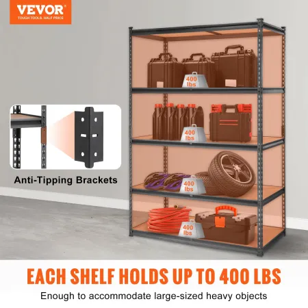 Storage Shelving Unit, 5-Tier Adjustable, 2000 lbs Capacity, Heavy Duty Garage Shelves Metal Organizer Utility Rack, Black, 48" 