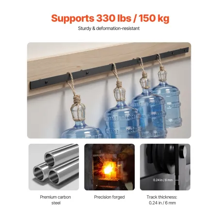 VEVOR 10FT Sliding Lading Door Hardware Kit, 330 LBS vægtkapacitet, kompatibel med 60 tommer maks. bredde og 1-3/8 til 1-3/4