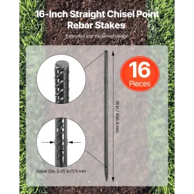 VEVOR 16-Inch / 406,4 mm 16 Pack Rebar Stakes Heavy Duty Straight Galvanized Ground Anchors