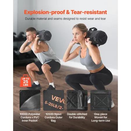 VEVOR Workout Sandbag, Heavy Duty Workout Power Bags med håndtag, 2-11 kg Justerbar Slam Bag til Fitness Styrke Vægttog