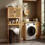 Bamboo Over The Toilet Storage Cabinet, 175 cm Height Bathroom Storage Organizer with Double Door & Inner Adjustable Shelf, Bath