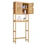 VEVOR Bamboo Over The Toilet Storage Cabinet, 175 cm Height Bathroom Storage Organizer with Double Door & Inner Adjustable Shelf