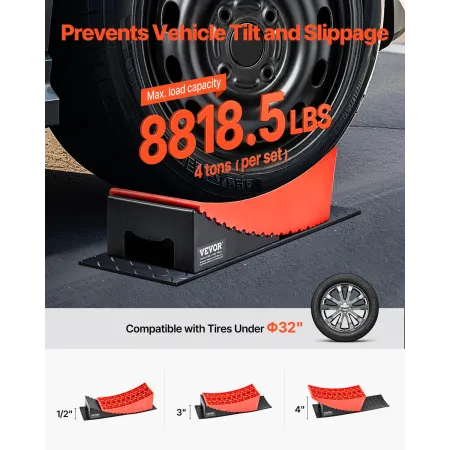 VEVOR Camper Levelers, 2 stk RV Leveling Blocks, op til 8818.5lbs Camper Hjulklodser, Maks. 4" nivelleringshøjde Kraftig buet