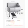 Stainless Steel Dog Washing Station, 157.48 cm Pet Grooming Tub w/ Ramp, PE Water Filter Board, Faucet & Showerhead & Soap Holde