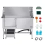 VEVOR Hundevaskestation i rustfrit stål, 157,48 cm kæledyrsplejekar m/ rampe, PE vandfilterbræt, vandhane & brusehoved & sæbe