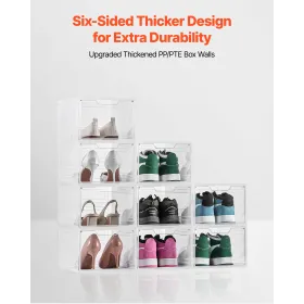 Shoe Storage Boxes, 9 Pack Clear Stackable Shoe Boxes Storage Organizers with Magnetic Door, Fit up to US Size 13, Plastic Sneak