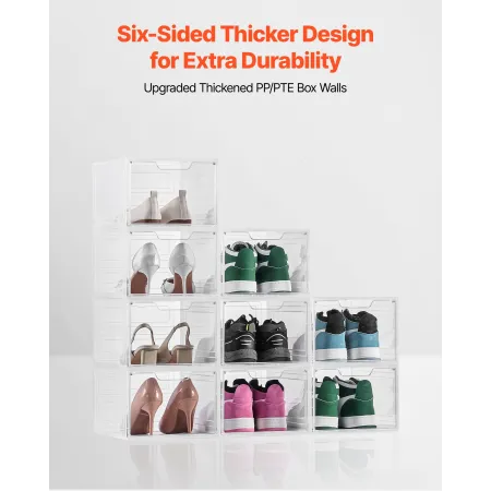 VEVOR Shoe Storage Boxes, 9 Pack Clear Stackable Shoe Boxes Storage Organizers with Magnetic Door, Fit up to US Size 13, Plastic