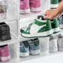 Shoe Storage Boxes, 9 Pack Clear Stackable Shoe Boxes Storage Organizers with Magnetic Door, Fit up to US Size 13, Plastic Sneak