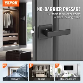 VEVOR Passage Door Handle, 1 Pack Matte Black Door Lever, Left or Right Handing Reversible Lever Non-Locking, 45° Rotation to Op