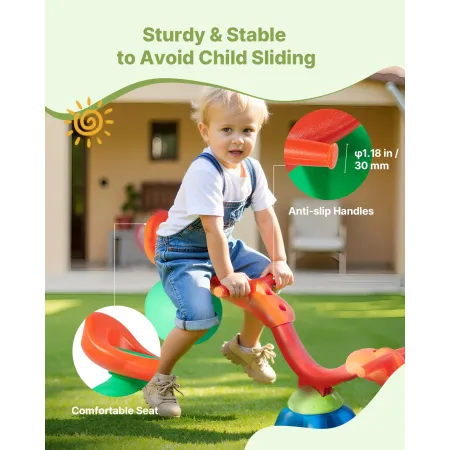 Kids Seesaw, 24.95 kg Load Capacity per Seat, Sit and Spin Teeter Totter with Handles, Kids Outdoor Playground Equipment, Swivel
