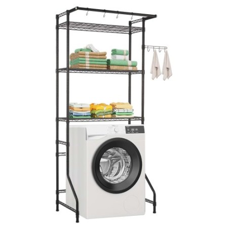Over Washer and Dryer Storage Shelf Single Row 3 Tiers Washer Rack Black