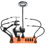 Magnetic Helping Hands Soldering Station, 4 Arms Third Hand Tool, with Vise, 3X LED Magnifying Lamp, 4 PCB Holder & 360 Hot Air 