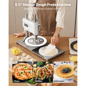 Manual Pizza Dough Press Machine, 9.5 inch Pizza Pastry Press Plate, Stainless Steel Bread Presser, Commercial Chapati Sheet Cru