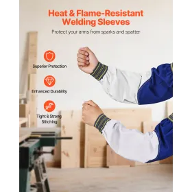 VEVOR Flame Resistant Welding Sleeves, Heavy Duty Sheepskin & FR Cotton Arm Protection Sleeves for Men Women, Heat Resistant wit
