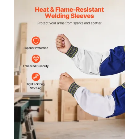 Flame Resistant Welding Sleeves, Heavy Duty Sheepskin & FR Cotton Arm Protection Sleeves for Men Women, Heat Resistant with Elas