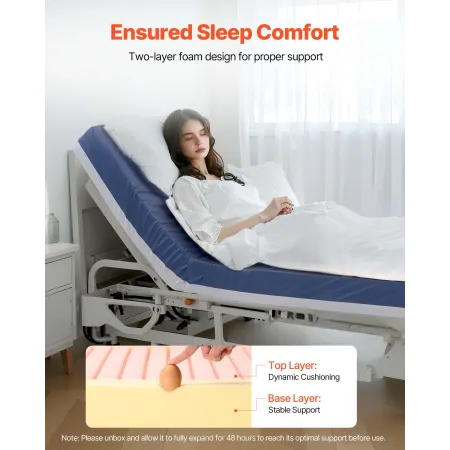 VEVOR Hospital Bed Mattress, 295 kg Load, Long Term Care Pressure Redistribution Medical-Grade Dual Layer Foam Mattress, Waterpr