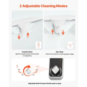 VEVOR Bidet Attachment for Toilet, 0.3" Ultra Thin Bidet Toilet Seat Attachment - Dual Retractable Nozzles, Adjustable Water Pre