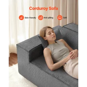 VEVOR Loveseat Sofa, 160 cm 2-Seats Couch for Living Room, Modern Small Corduroy Couch with Pocket Springs, Soft Cushions, Comfy