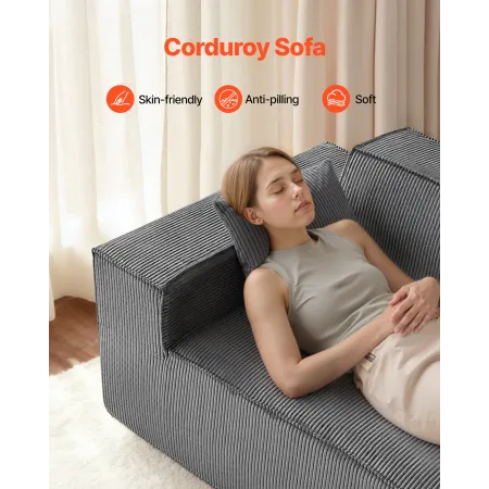 VEVOR Loveseat Sofa, 160 cm 2-Seats Couch for Living Room, Modern Small Corduroy Couch with Pocket Springs, Soft Cushions, Comfy