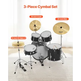 VEVOR Cymbal Pack 3 Pieces Cymbals Drum Set 355/400/505 mm (14 16 20 Inches) Cymbals for Drum