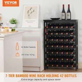 42 Bottle 7-Tier Modular Wine Rack Bamboo Wood Display Shelf with TableTop