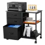 Metal File Cabinet, Mobile Filing Cabinet with 3 Fabric Drawers and 2 Open Shelves, Wooden Vertical Filing Storage Cabinets with
