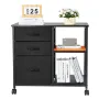 VEVOR Metal File Cabinet, Mobile Filing Cabinet with 3 Fabric Drawers and 2 Open Shelves, Wooden Vertical Filing Storage Cabinet