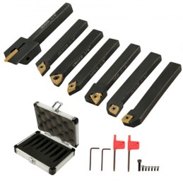 Indexable Carbide Tools 1/4" Industrial Lathe Tools 7Pcs/Set Turning Tool Set Super-hard 40cr Mental Lathe Tools Inserts