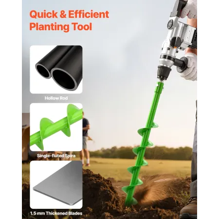 VEVOR Auger Drill Bit for Planting, 80 x 790 mm Spiral Drill Bit, Compatible with 20mm ID Drive Drills, Heavy Duty Bulb Planter 