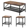 VEVOR 3 Pieces Living Room Table Sets, 105 cm Industrial Coffee Table with 2 Square End Side Tables, Easy Assembly Coffee and En