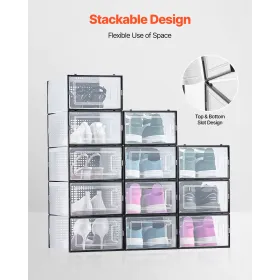 VEVOR Shoe Storage Boxes, 12 Pack Stackable Shoe Boxes Storage Organizers, Fit up to US Size 11, Plastic Modular Space Saving Sn