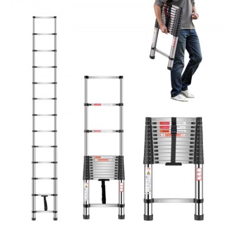 Telescoping Ladder Stainless Steel Extension Step 12.5ft Portable Ladders