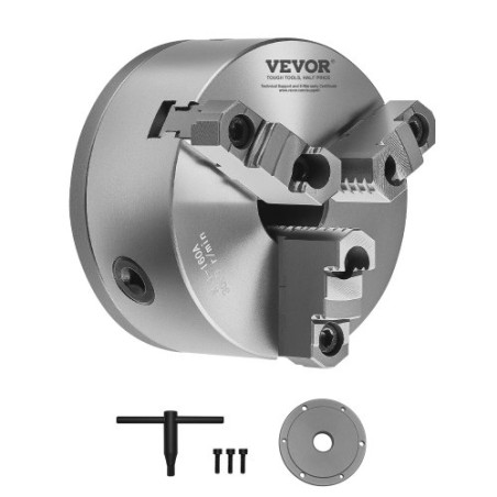 6 in 3-Jaw Self-Centering Lathe Chuck 1 1/2 in-8 Threaded Backing Plate