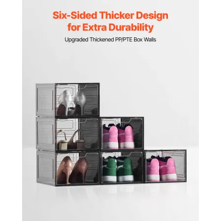 VEVOR Shoe Storage Boxes, 6 Pack Clear Stackable Shoe Boxes Storage Organizers with Magnetic Door, Fit up to US Size 13, Plastic