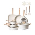 19 Piece Pots and Pans Set Granite Nonstick Kitchen Cookware White