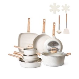 19 Piece Pots and Pans Set Granite Nonstick Kitchen Cookware White