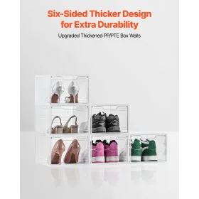 VEVOR Shoe Storage Boxes, 6 Pack Clear Stackable Shoe Boxes Storage Organizers with Magnetic Door, Fit up to US Size 13, Plastic