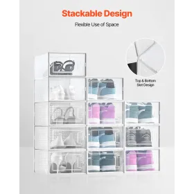 VEVOR Shoe Storage Boxes, 12 Pack Stackable Shoe Boxes Storage Organizers, Fit up to US Size 11, Plastic Modular Space Saving Sn