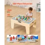 VEVOR Multi-Purpose Activity Play Table, 290 Building Bricks and 30-Piece Wooden Train Set Railway, Vehicles, Tracks and Accesso