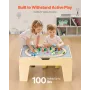 VEVOR Multi-Purpose Activity Play Table, 290 Building Bricks and 30-Piece Wooden Train Set Railway, Vehicles, Tracks and Accesso