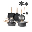 19 Piece Pots and Pans Set Granite Nonstick Kitchen Cookware Black