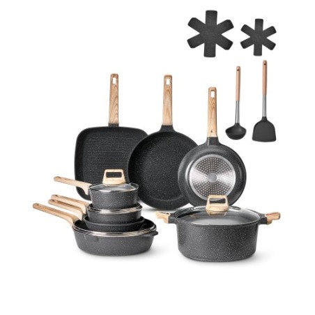 19 Piece Pots and Pans Set Granite Nonstick Kitchen Cookware Black