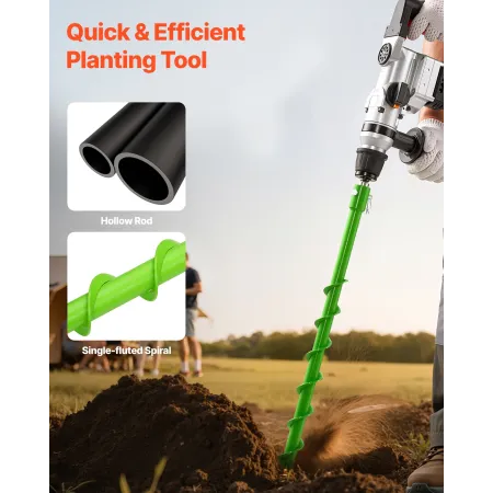 VEVOR Auger Drill Bit for Planting, 40 x 800 mm Spiral Drill Bit, Compatible with 20mm ID Drive Drills, Heavy Duty Bulb Planter 