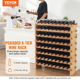 72 Bottle Upgrade Modular Wine Rack Bamboo Wood Display Shelf 8-Tier