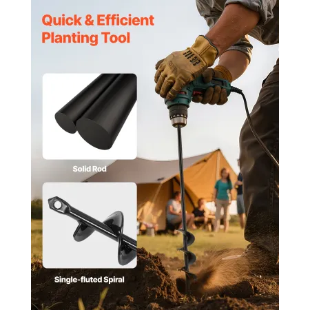 VEVOR Auger Drill Bit for Planting, 40 x 420 mm Spiral Drill Bit, for 3/8" Hex Drive Drills, Heavy Duty Bulb Planter Tool, Hole 