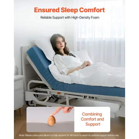Hospital Bed Mattress, 159 kg Load Capacity, Long Term Care Pressure Redistribution Medical-Grade Foam Mattress, Waterproof for 